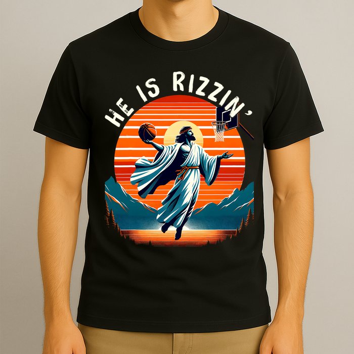 He Is Rizzin Basketball Jesus Retro Easter Christian Trendy Design T-Shirt