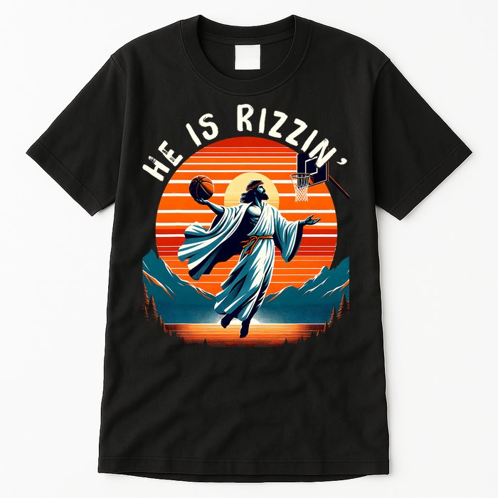He Is Rizzin Basketball Jesus Retro Easter Christian Trendy Design Tall T-Shirt
