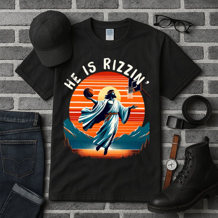 He Is Rizzin Basketball Jesus Retro Easter Christian Trendy Design Tall T-Shirt