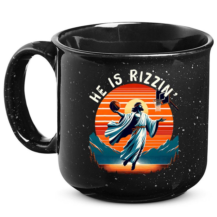 He Is Rizzin Basketball Jesus Retro Easter Christian Trendy Design 15oz Campfire Ceramic Mug