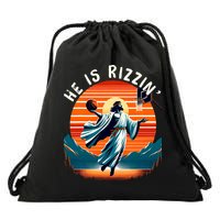 He Is Rizzin Basketball Jesus Retro Easter Christian Trendy Design Drawstring Bag