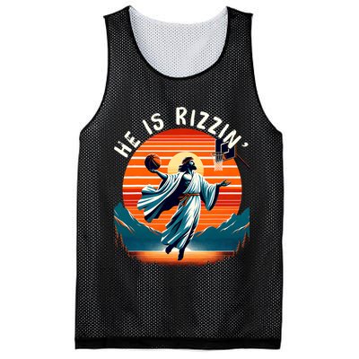 He Is Rizzin Basketball Jesus Retro Easter Christian Trendy Design Mesh Reversible Basketball Jersey Tank
