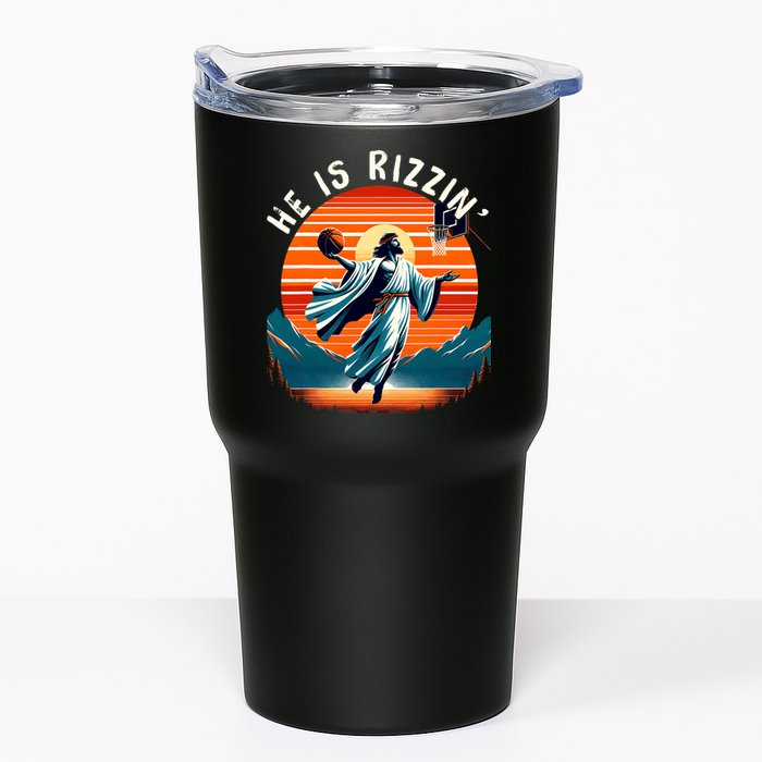 He Is Rizzin Basketball Jesus Retro Easter Christian Trendy Design Tumbler