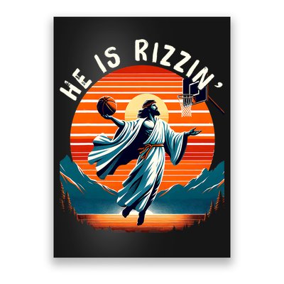 He Is Rizzin Basketball Jesus Retro Easter Christian Trendy Design Poster