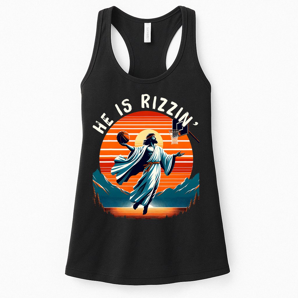 He Is Rizzin Basketball Jesus Retro Easter Christian Trendy Design Womens Tank Top
