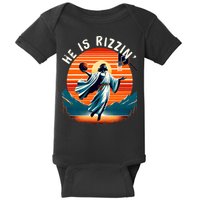 He Is Rizzin Basketball Jesus Retro Easter Christian Trendy Design Baby Bodysuit