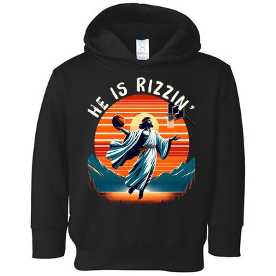 He Is Rizzin Basketball Jesus Retro Easter Christian Trendy Design Toddler Hoodie