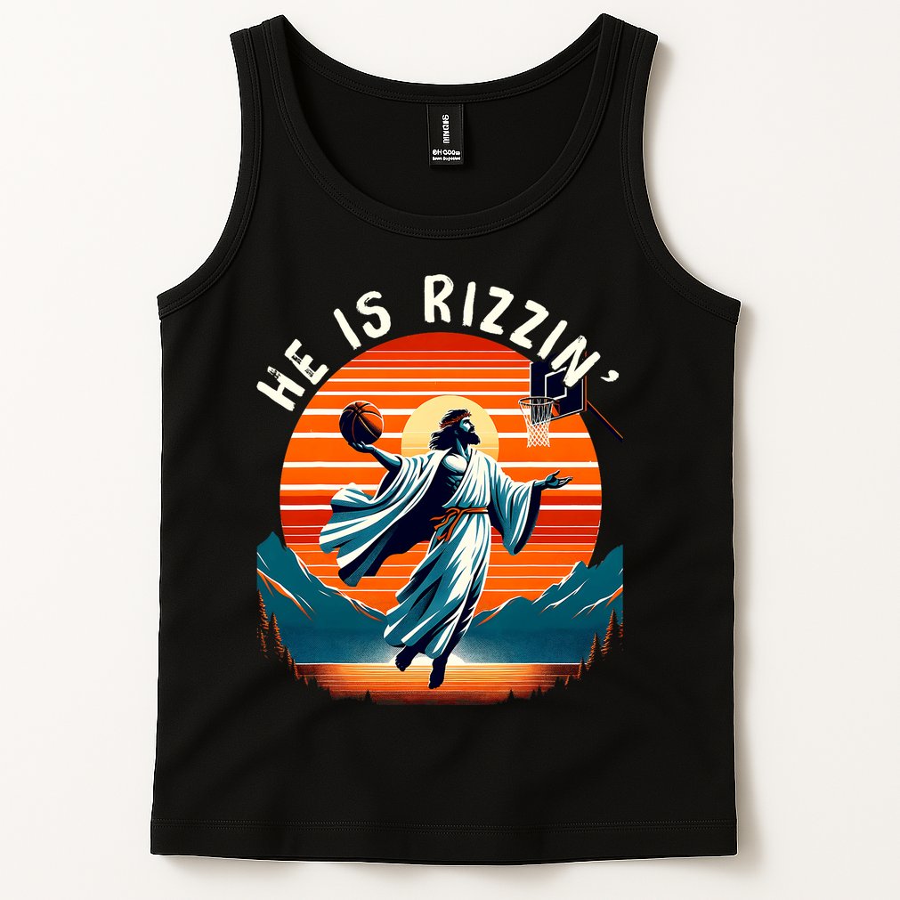 He Is Rizzin Basketball Jesus Retro Easter Christian Trendy Design Tank Top