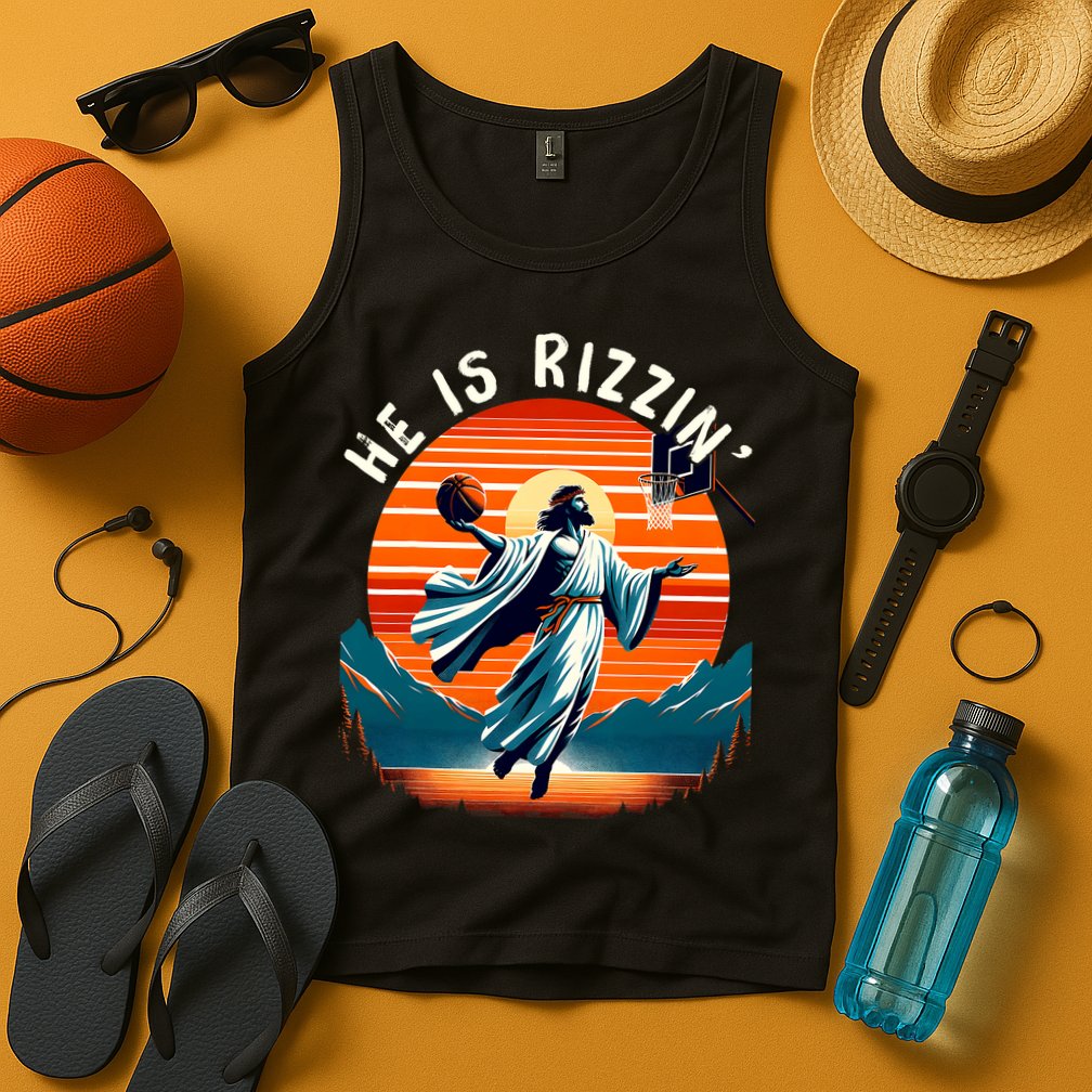 He Is Rizzin Basketball Jesus Retro Easter Christian Trendy Design Tank Top
