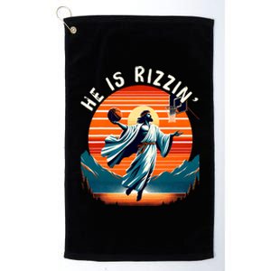 He Is Rizzin Basketball Jesus Retro Easter Christian Trendy Design Platinum Collection Golf Towel