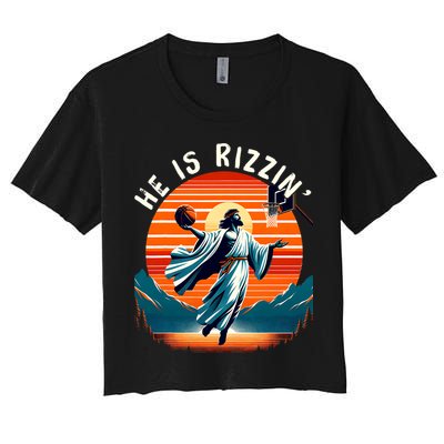He Is Rizzin Basketball Jesus Retro Easter Christian Trendy Design Women's Crop Top Tee