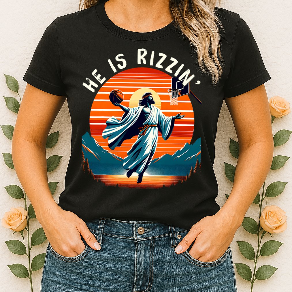He Is Rizzin Basketball Jesus Retro Easter Christian Trendy Design Womens T-Shirt