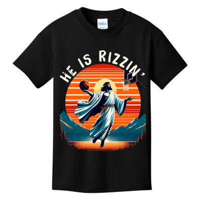 He Is Rizzin Basketball Jesus Retro Easter Christian Trendy Design Kids T-Shirt