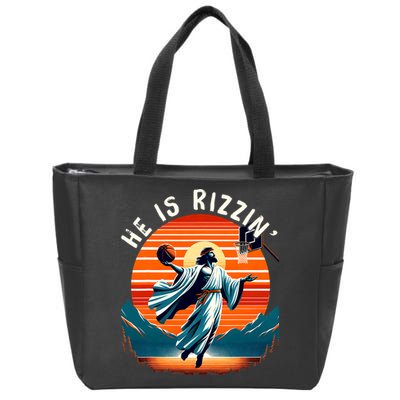 He Is Rizzin Basketball Jesus Retro Easter Christian Trendy Design Zip Tote Bag