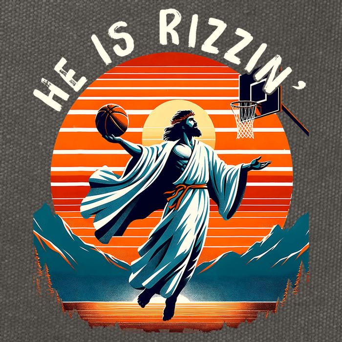 He Is Rizzin Basketball Jesus Retro Easter Christian Trendy Design Cotton Canvas Backpack