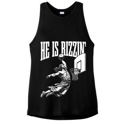 He Is Rizzin Funny Jesus Meme He Is Rizzen Ladies PosiCharge Tri-Blend Wicking Tank