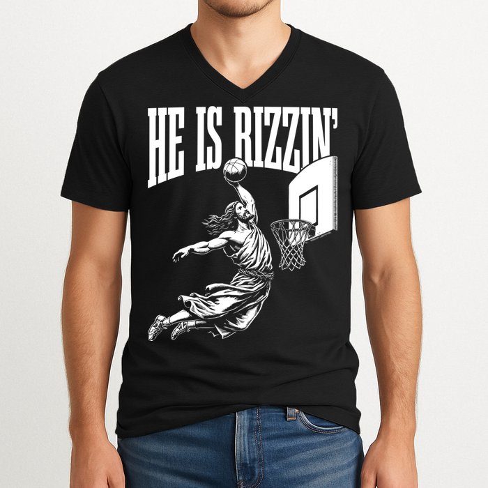 He Is Rizzin Funny Jesus Meme He Is Rizzen V-Neck T-Shirt