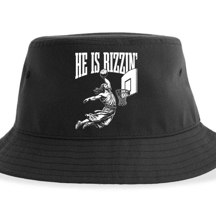 He Is Rizzin Funny Jesus Meme He Is Rizzen Sustainable Bucket Hat