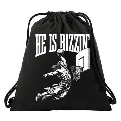 He Is Rizzin Funny Jesus Meme He Is Rizzen Drawstring Bag
