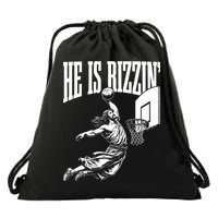 He Is Rizzin Funny Jesus Meme He Is Rizzen Drawstring Bag