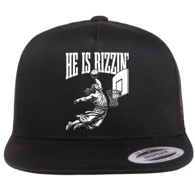 He Is Rizzin Funny Jesus Meme He Is Rizzen Flatbill Hat