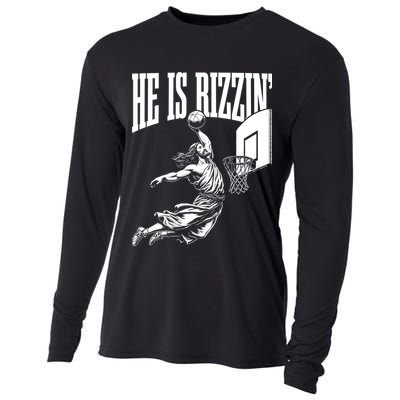 He Is Rizzin Funny Jesus Meme He Is Rizzen Cooling Performance Long Sleeve Crew