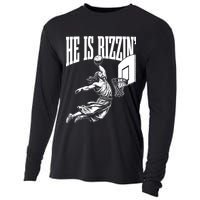 He Is Rizzin Funny Jesus Meme He Is Rizzen Cooling Performance Long Sleeve Crew