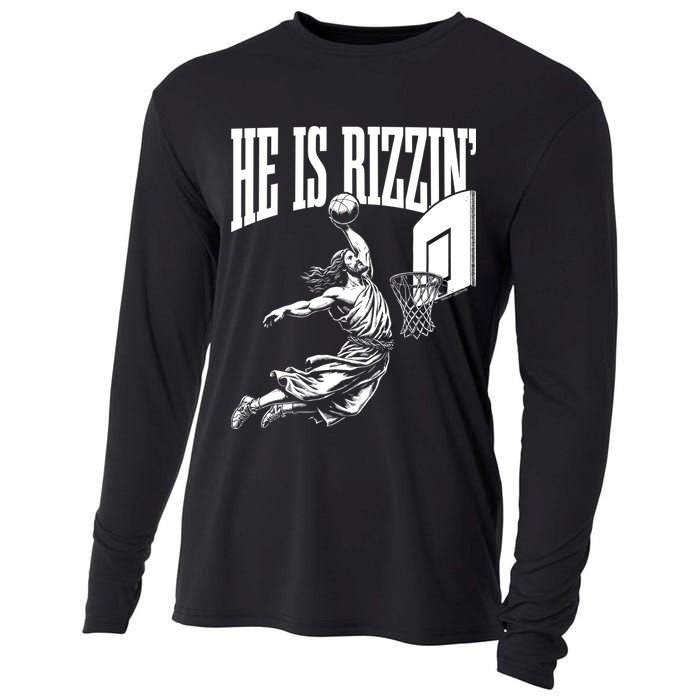 He Is Rizzin Funny Jesus Meme He Is Rizzen Cooling Performance Long Sleeve Crew
