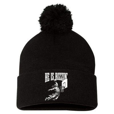 He Is Rizzin Funny Jesus Meme He Is Rizzen Pom Pom 12in Knit Beanie