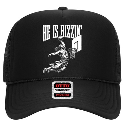 He Is Rizzin Funny Jesus Meme He Is Rizzen Trucker Hat