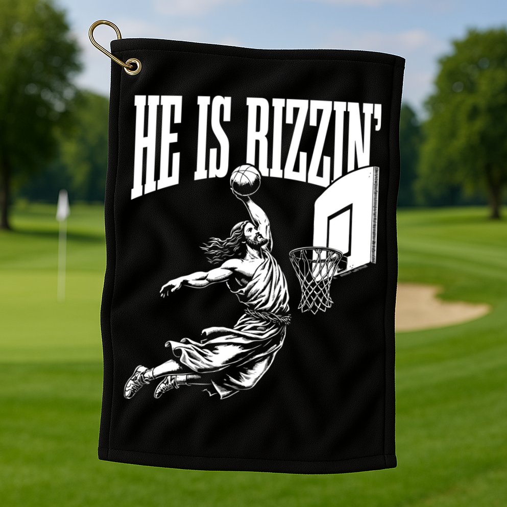 He Is Rizzin Funny Jesus Meme He Is Rizzen Golf Towel