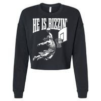 He Is Rizzin Funny Jesus Meme He Is Rizzen Cropped Pullover Crew