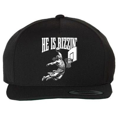 He Is Rizzin Funny Jesus Meme He Is Rizzen Wool Snapback Cap