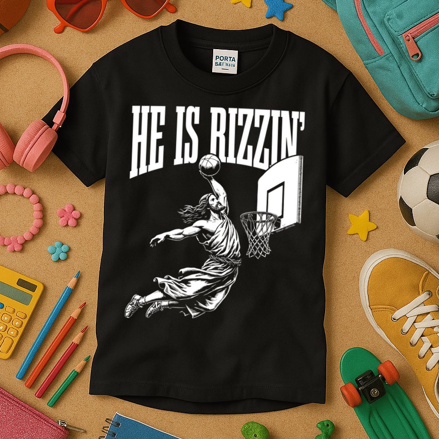He Is Rizzin Funny Jesus Meme He Is Rizzen Kids T-Shirt