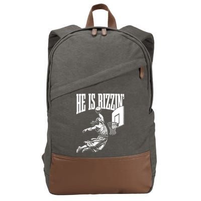He Is Rizzin Funny Jesus Meme He Is Rizzen Cotton Canvas Backpack