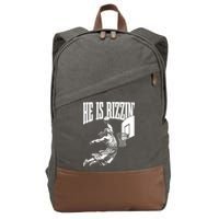 He Is Rizzin Funny Jesus Meme He Is Rizzen Cotton Canvas Backpack
