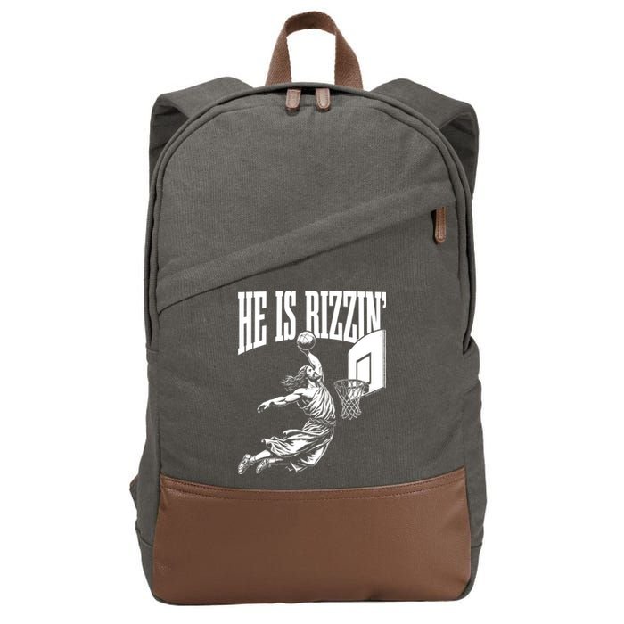 He Is Rizzin Funny Jesus Meme He Is Rizzen Cotton Canvas Backpack