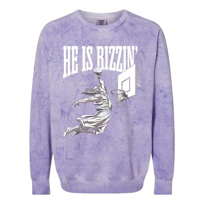 He Is Rizzin Basketball Jesus Dunk Memes Humor Colorblast Crewneck Sweatshirt