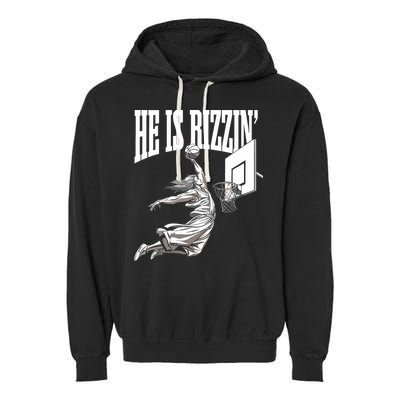 He Is Rizzin Basketball Jesus Dunk Memes Humor Garment-Dyed Fleece Hoodie