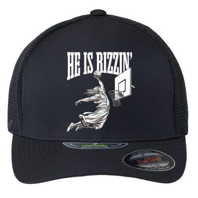 He Is Rizzin Basketball Jesus Dunk Memes Humor Flexfit Unipanel Trucker Cap