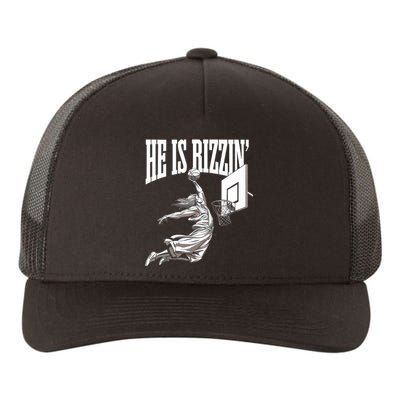 He Is Rizzin Basketball Jesus Dunk Memes Humor Yupoong Adult 5-Panel Trucker Hat