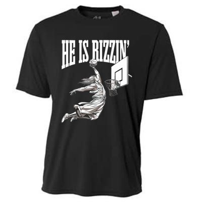 He Is Rizzin Basketball Jesus Dunk Memes Humor Cooling Performance Crew T-Shirt