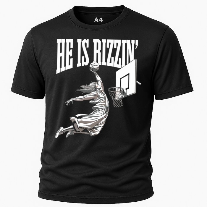 He Is Rizzin Basketball Jesus Dunk Memes Humor Cooling Performance Crew T-Shirt