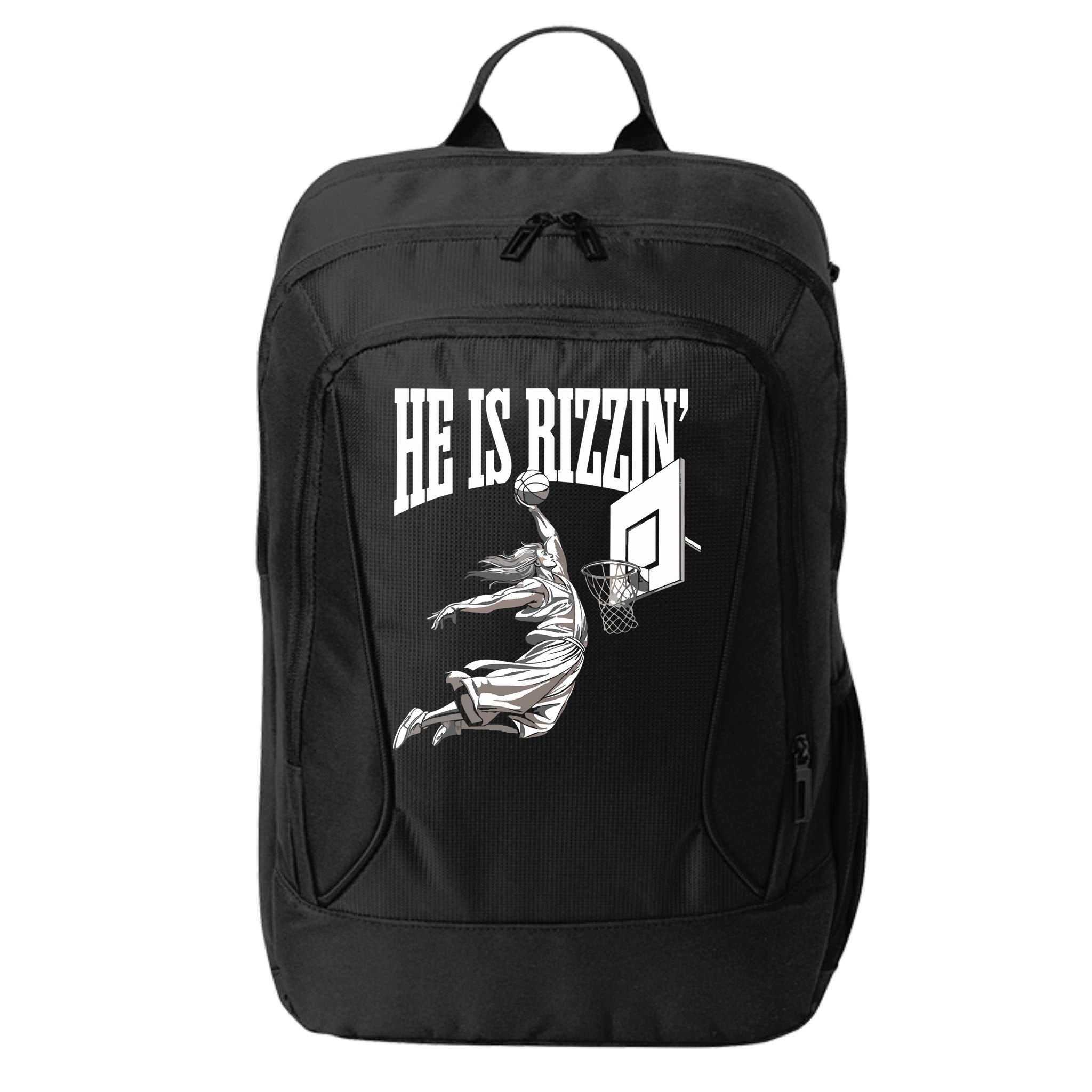 He Is Rizzin Basketball Jesus Dunk Memes Humor City Backpack