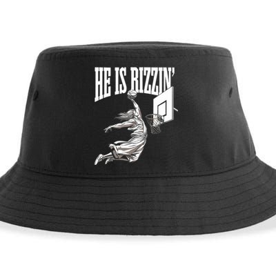 He Is Rizzin Basketball Jesus Dunk Memes Humor Sustainable Bucket Hat