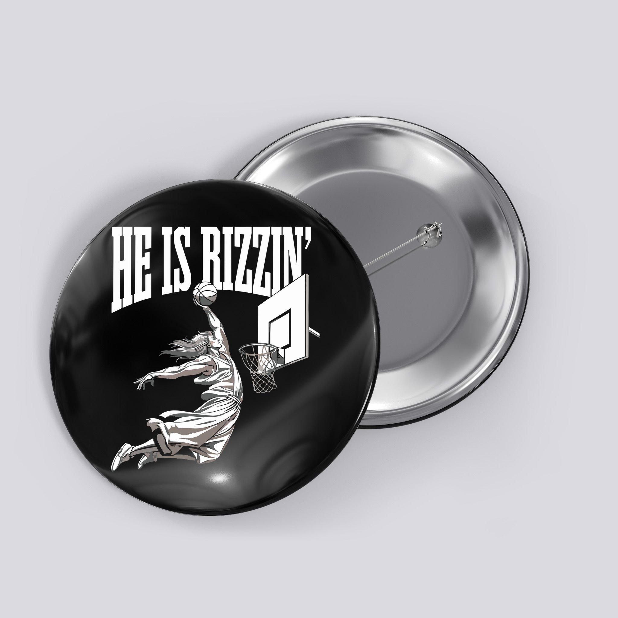 He Is Rizzin Basketball Jesus Dunk Memes Humor Button