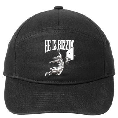 He Is Rizzin Basketball Jesus Dunk Memes Humor 7-Panel Snapback Hat