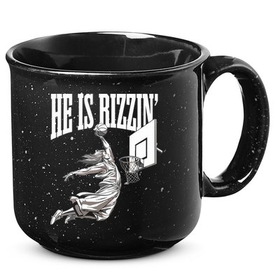 He Is Rizzin Basketball Jesus Dunk Memes Humor 15oz Campfire Ceramic Mug