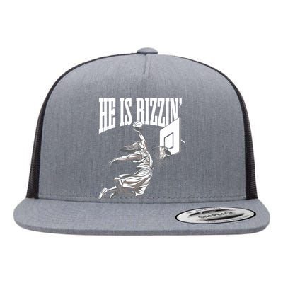 He Is Rizzin Basketball Jesus Dunk Memes Humor Flat Bill Trucker Hat