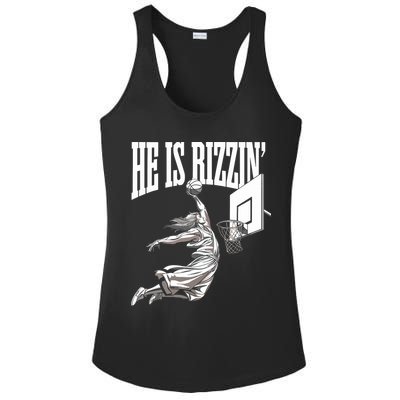 He Is Rizzin Basketball Jesus Dunk Memes Humor Ladies PosiCharge Competitor Racerback Tank